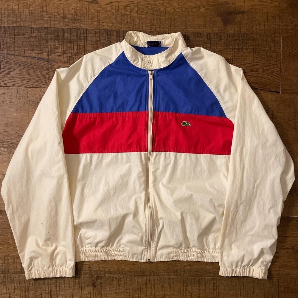 Izod Lacoste Windbreaker Jacket Mens XL Multi Retro Preppy Colorblock Zip